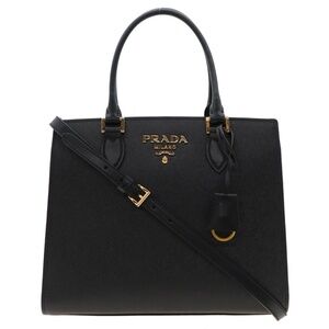 Prada Tote Saffiano Lux Medium Shoulder Bag Black New